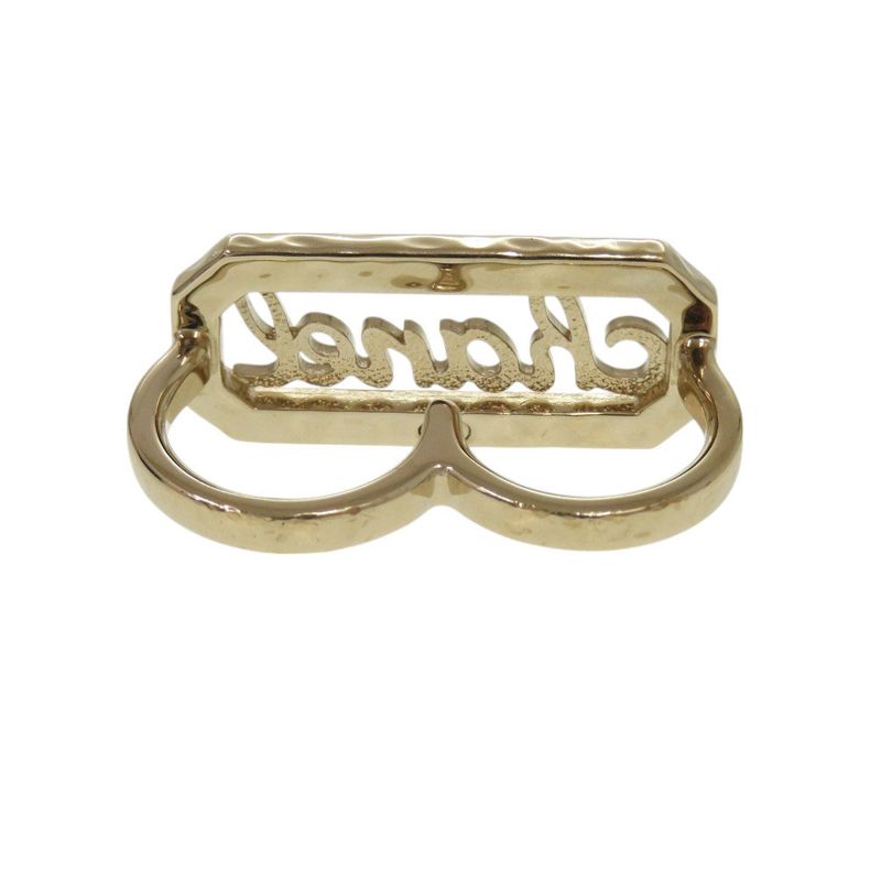Chanel Double Finger L23 B Metal Stone Faux Pearl Gold Ring — view 4