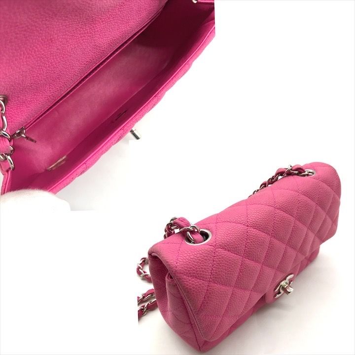 Chanel CC Logo Turnlock Soft Caviar Leather Mini Quilted Chain Shoulder Bag Pink — view 8