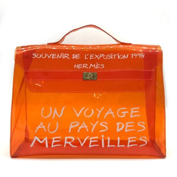 Hermes Vinyl Kelly Clear Handbag Orange — view 2