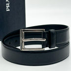 Prada Saffiano Leather Classic Belt Black Silver