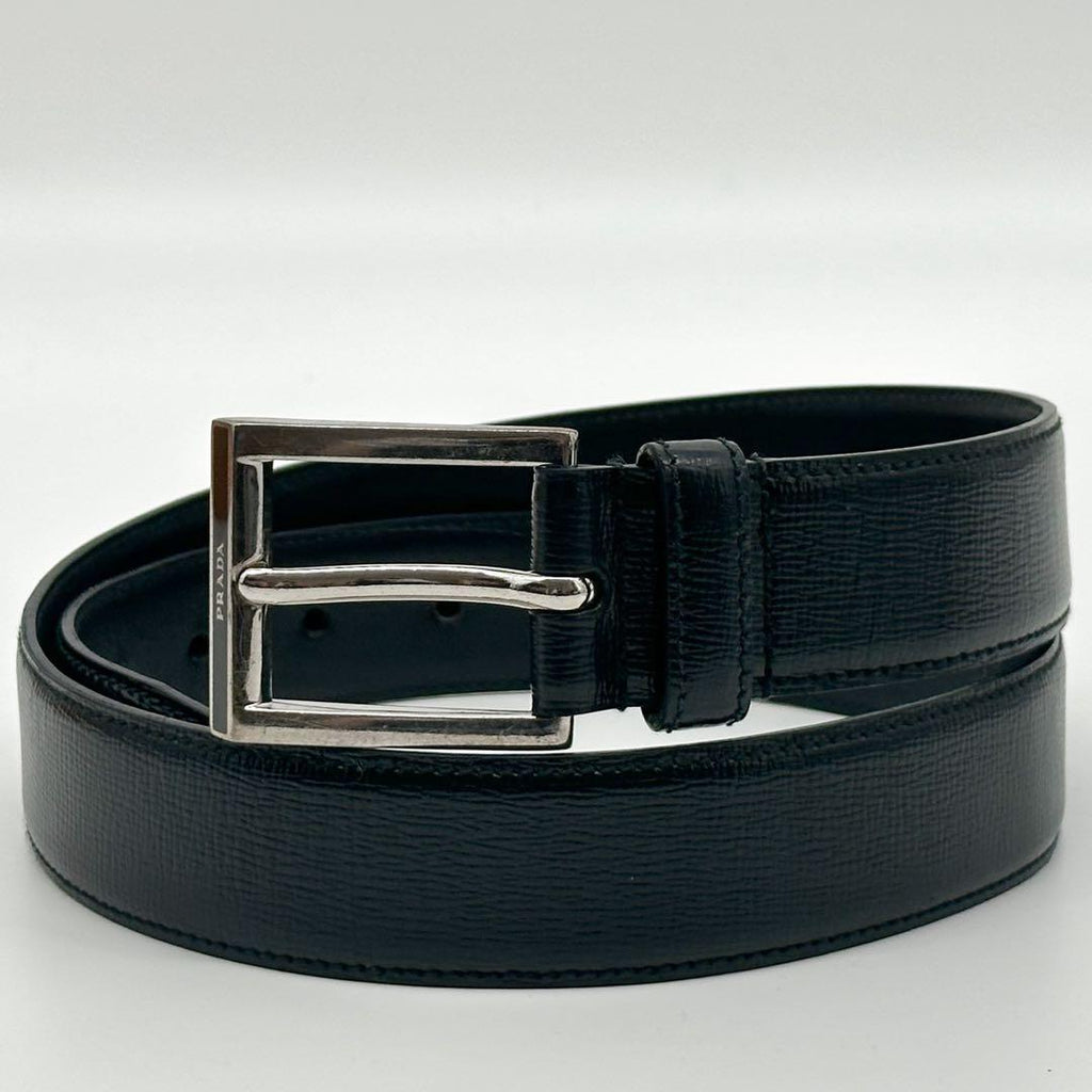 Prada Saffiano Leather Classic Belt Black Silver — view 2