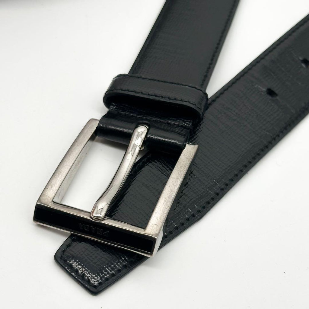 Prada Saffiano Leather Classic Belt Black Silver — view 4