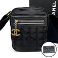 Chanel New Travel Line Shoulder Bag Black CC Logo Gold