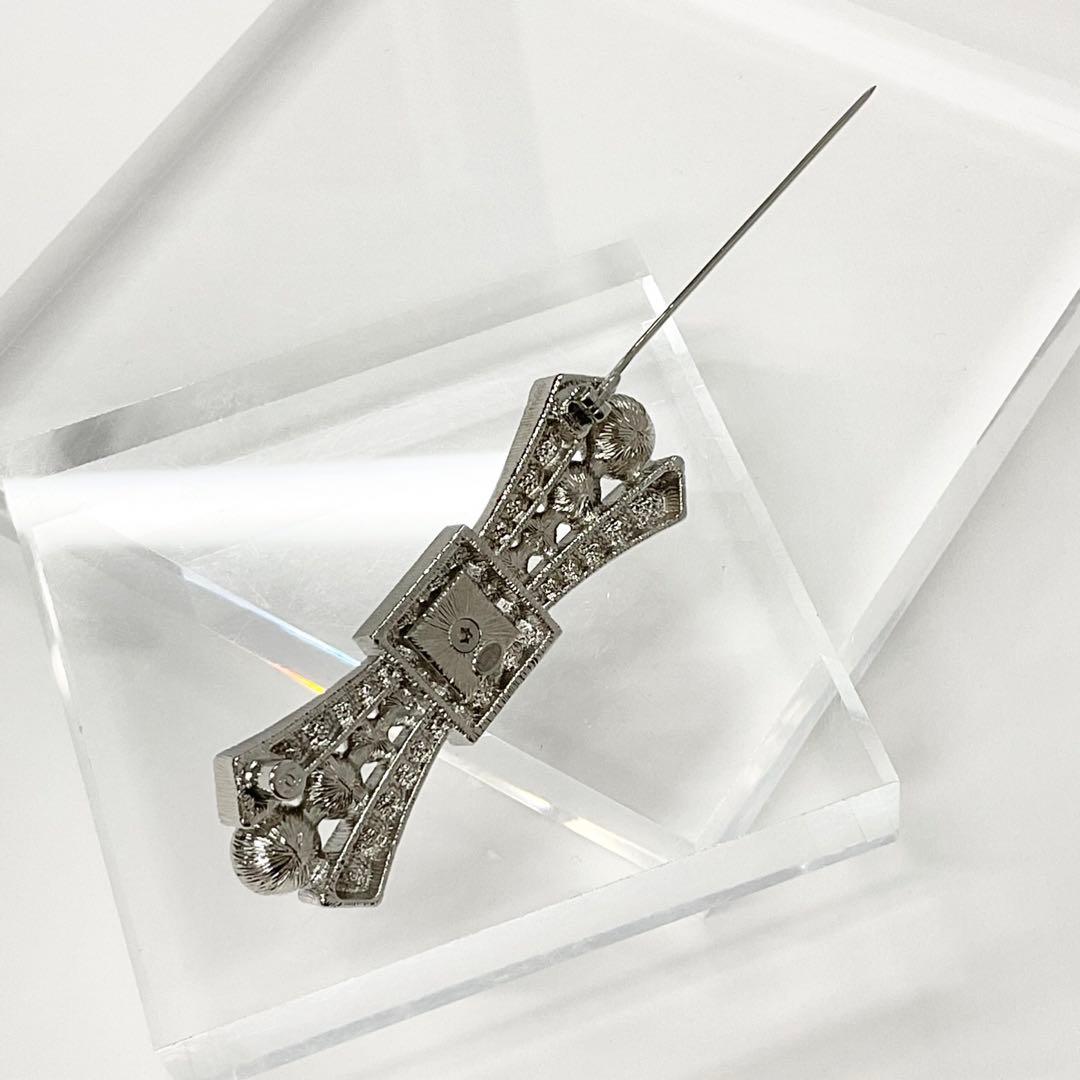 Chanel Brooch Coco Mark Rhinestone Ribbon Pearl Silver — view 4