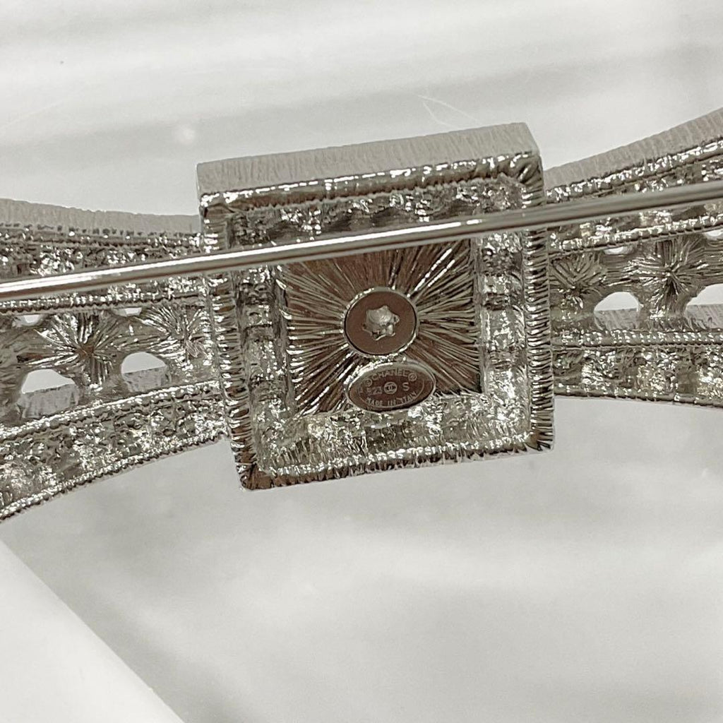 Chanel Brooch Coco Mark Rhinestone Ribbon Pearl Silver — view 5