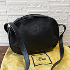 Fendi Leather FF Logo Shoulder Bag Black