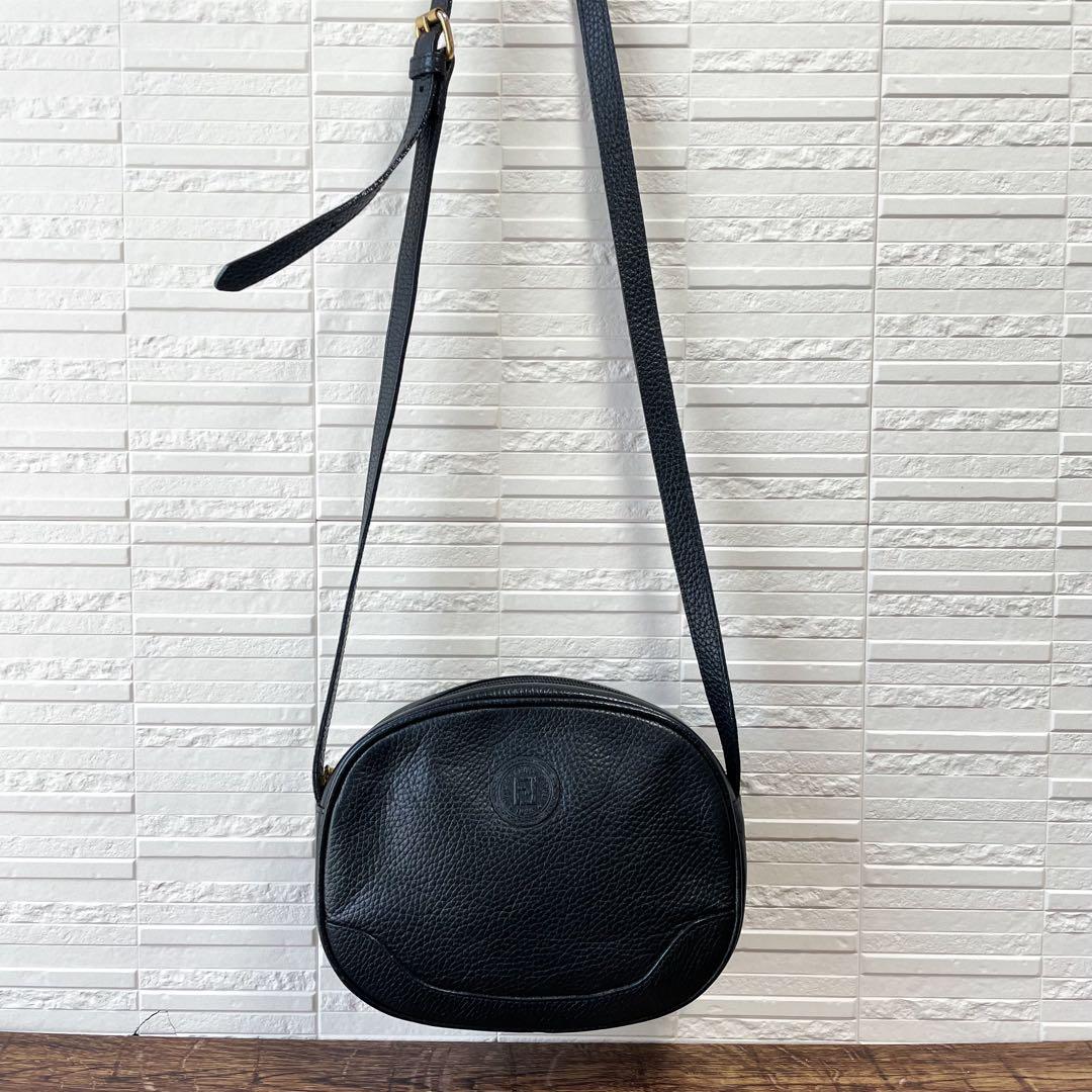 Fendi Leather FF Logo Shoulder Bag Black — view 3