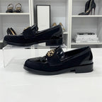 Chanel CC Logo Patent Suede Rhinestone Loafers Black — view 3