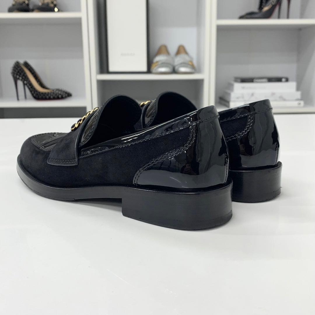 Chanel CC Logo Patent Suede Rhinestone Loafers Black — view 4