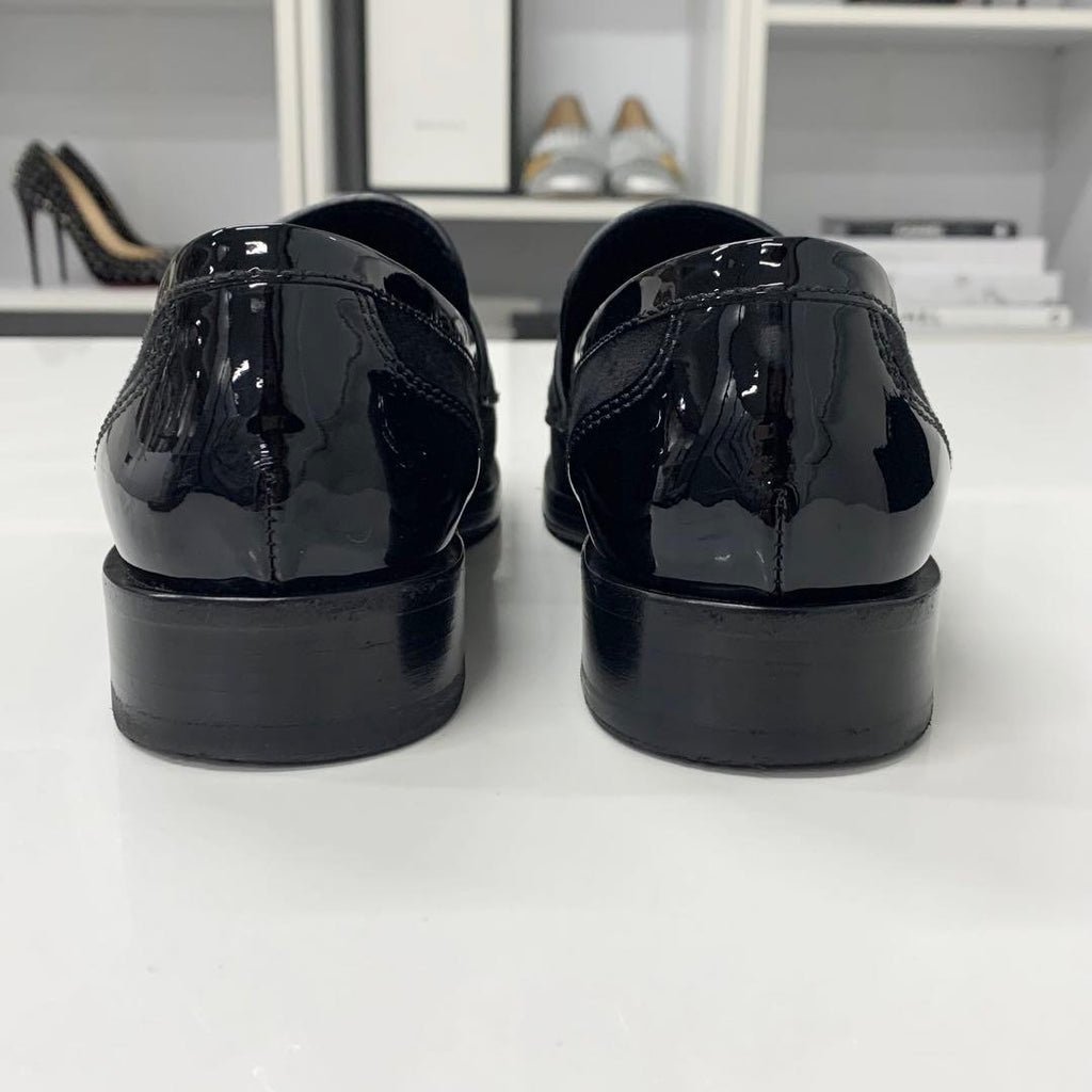 Chanel CC Logo Patent Suede Rhinestone Loafers Black — view 5
