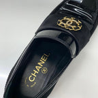 Chanel CC Logo Patent Suede Rhinestone Loafers Black — view 7