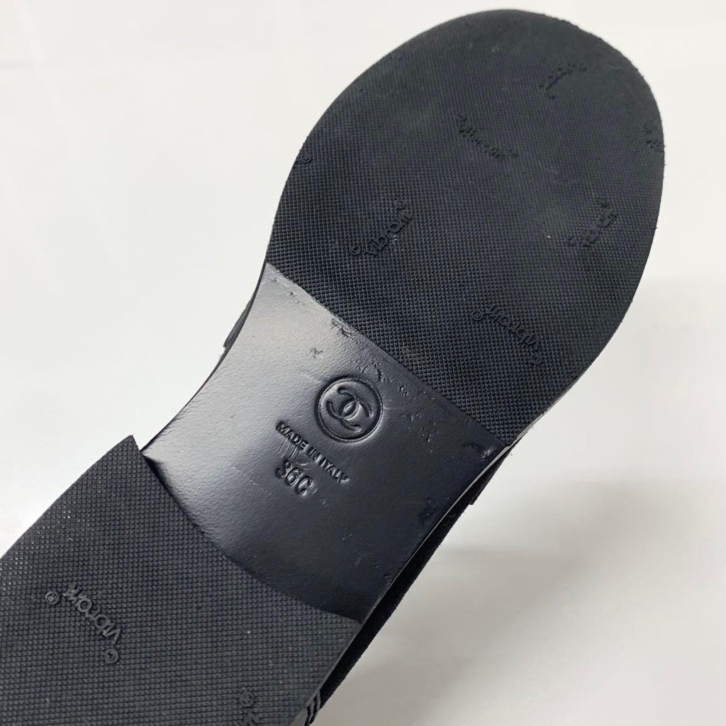 Chanel CC Logo Patent Suede Rhinestone Loafers Black — view 8