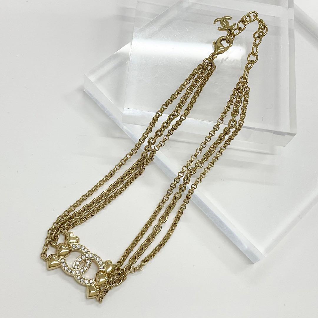 Chanel Necklace Choker Coco Mark Rhinestone Heart