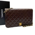 Chanel Quilted Lambskin Chain Shoulder Bag Flap Brown