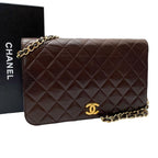 Chanel Quilted Lambskin Chain Shoulder Bag Flap Brown
