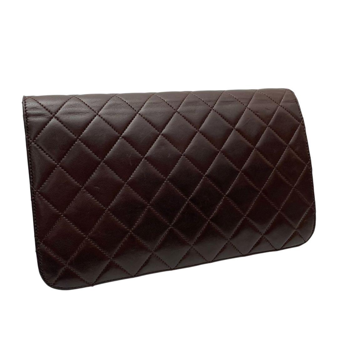 Chanel Quilted Lambskin Chain Shoulder Bag Flap Brown — view 2