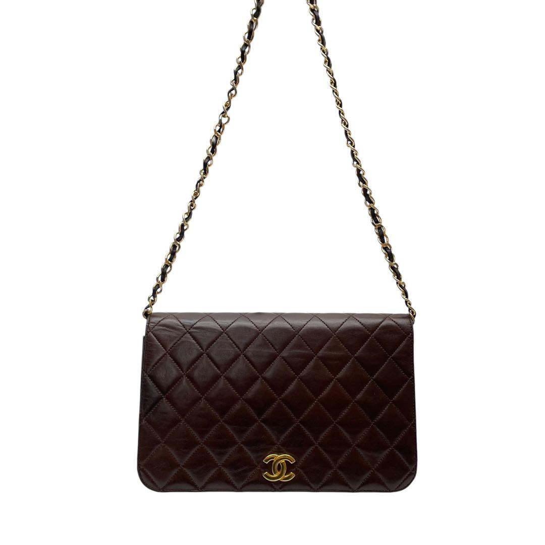 Chanel Quilted Lambskin Chain Shoulder Bag Flap Brown — view 3