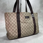 Gucci GG Tote Brown Beige Logo Leather