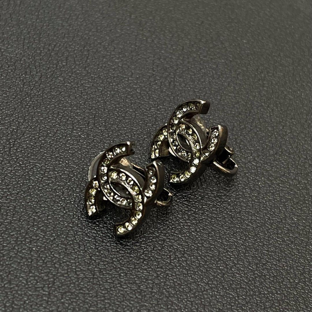 Chanel CC Logo Earrings Rhinestone Silver Icon — view 2