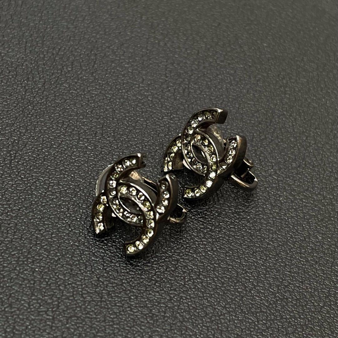 Chanel CC Logo Earrings Rhinestone Silver Icon — view 2