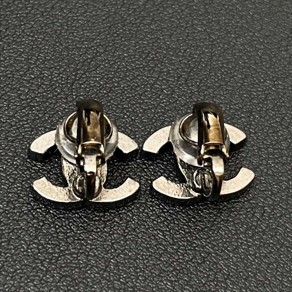 Chanel CC Logo Earrings Rhinestone Silver Icon — view 4