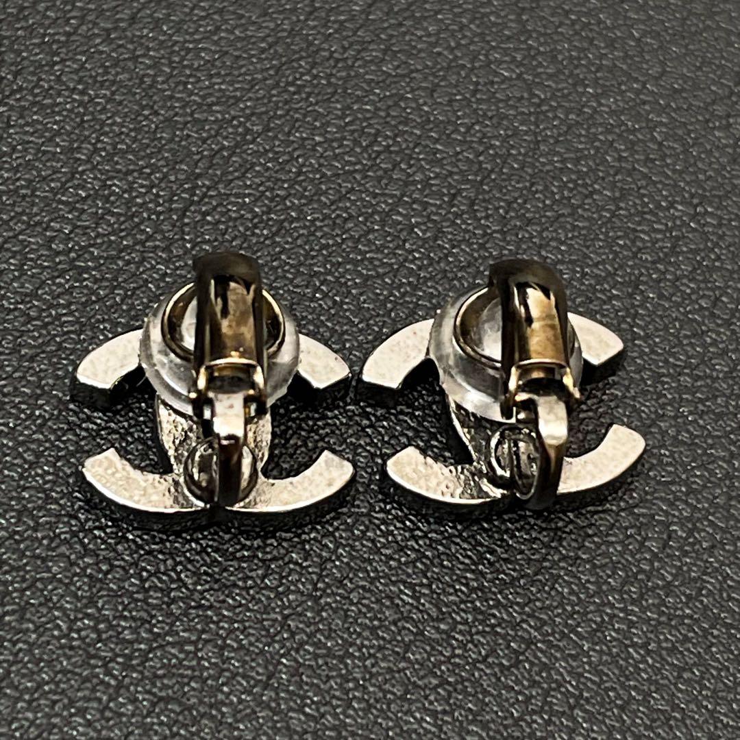 Chanel CC Logo Earrings Rhinestone Silver Icon — view 4