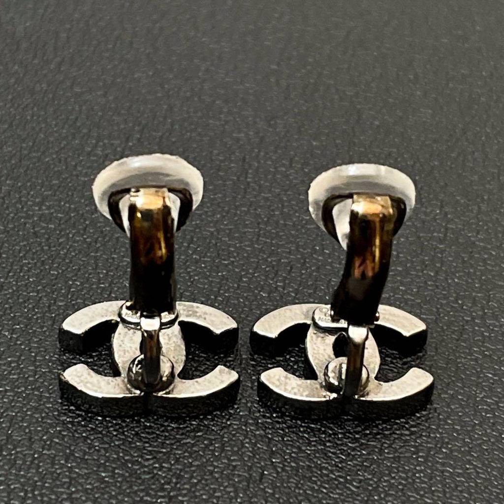 Chanel CC Logo Earrings Rhinestone Silver Icon — view 5