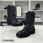 Chanel Leather Logo CC Short Boots Black