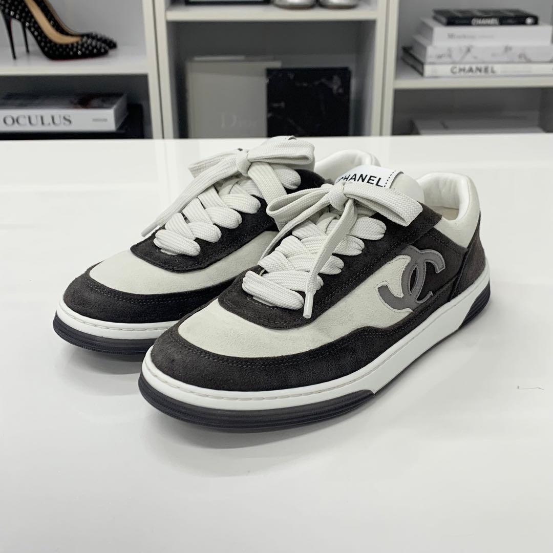 Chanel CC Logo Suede Sneakers Gray — view 3