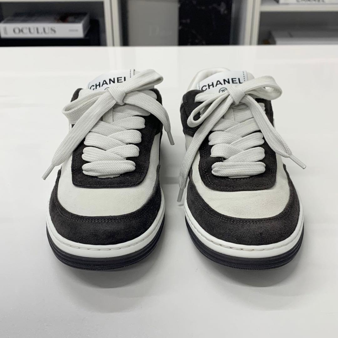 Chanel CC Logo Suede Sneakers Gray — view 4