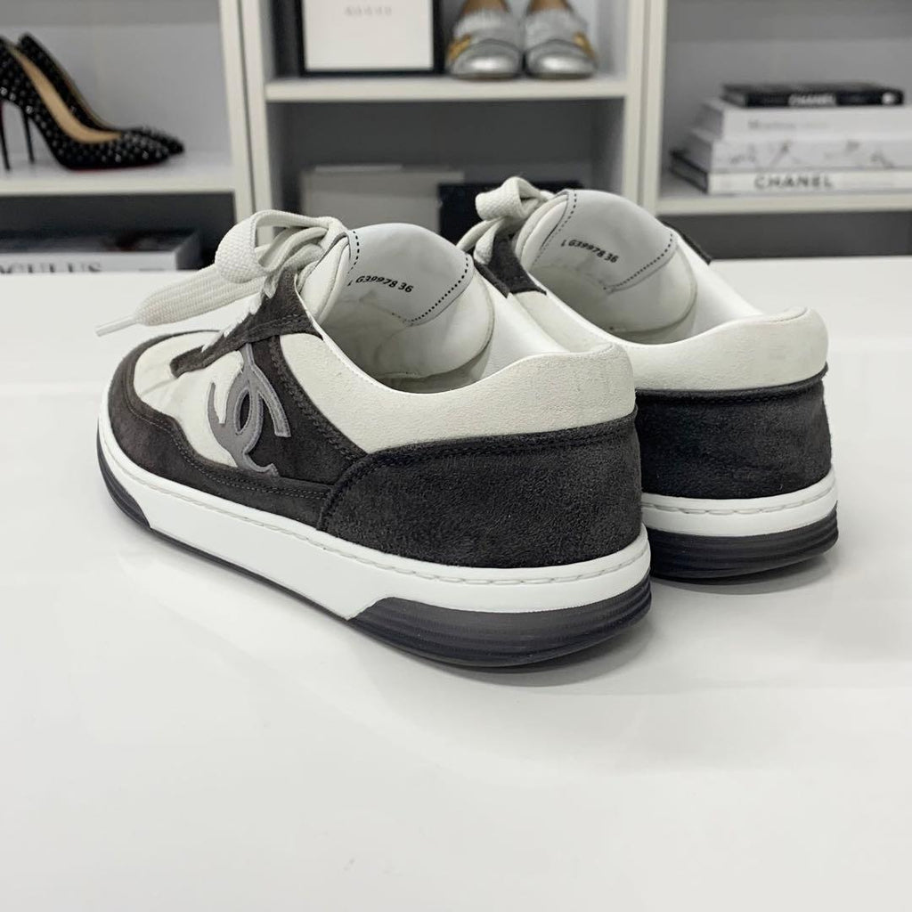 Chanel CC Logo Suede Sneakers Gray — view 5