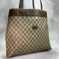 Gucci GG Tote Brown Logo Leather Beige