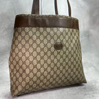 Gucci GG Tote Brown Logo Leather Beige