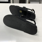 Chanel CC Logo Quilted Camellia Rhinestone Leather Sandals — view 6