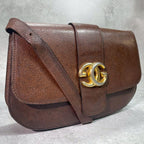 Gucci Shoulder Bag Brown Leather Logo Gold