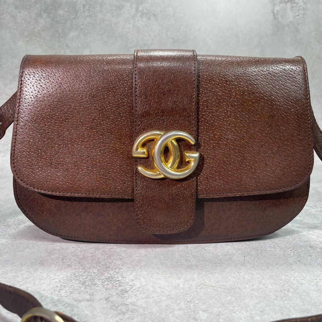 Gucci Shoulder Bag Brown Leather Logo Gold — view 2
