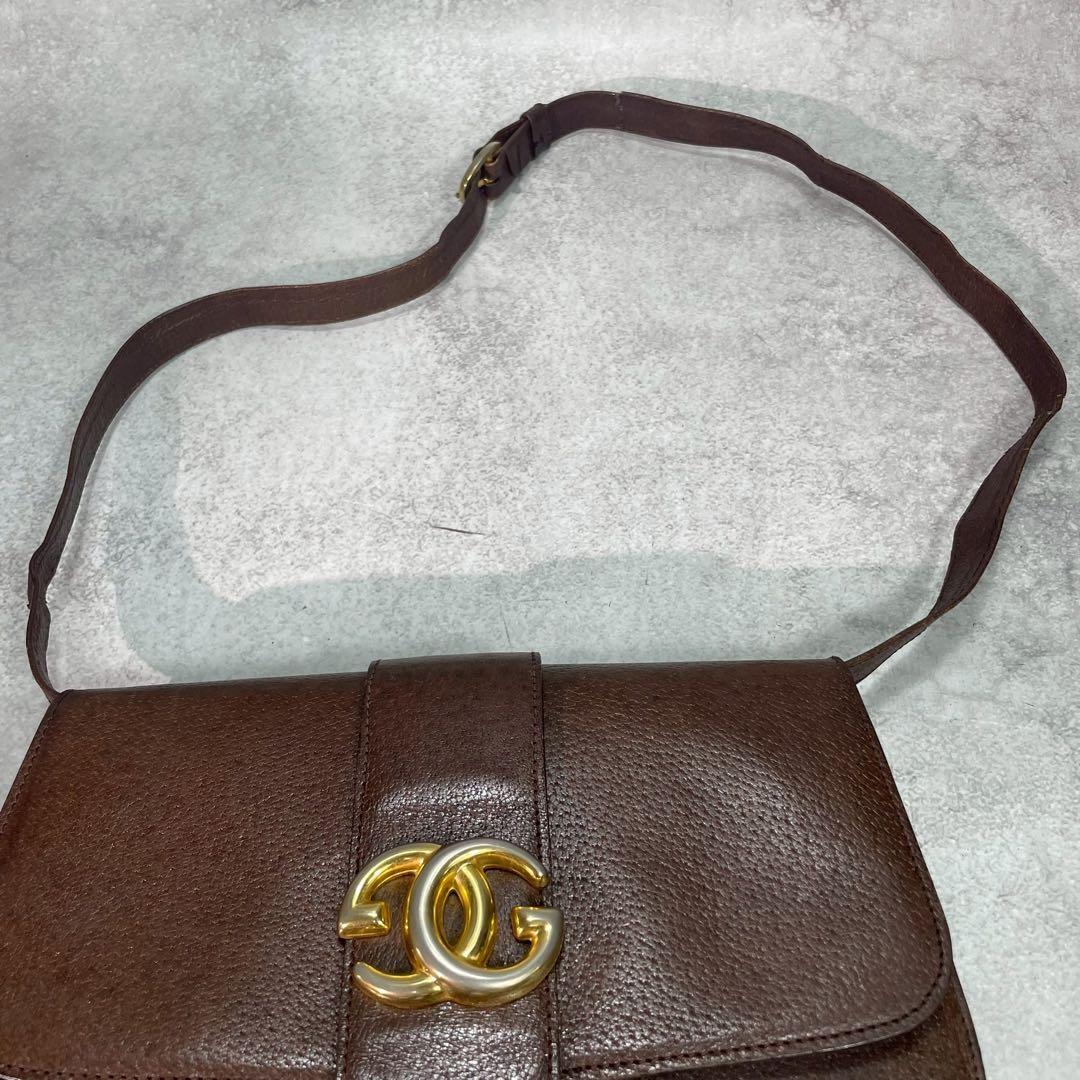 Gucci Shoulder Bag Brown Leather Logo Gold — view 4