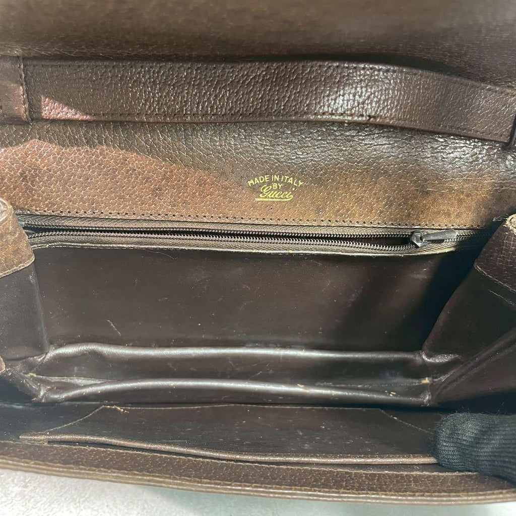 Gucci Shoulder Bag Brown Leather Logo Gold — view 5