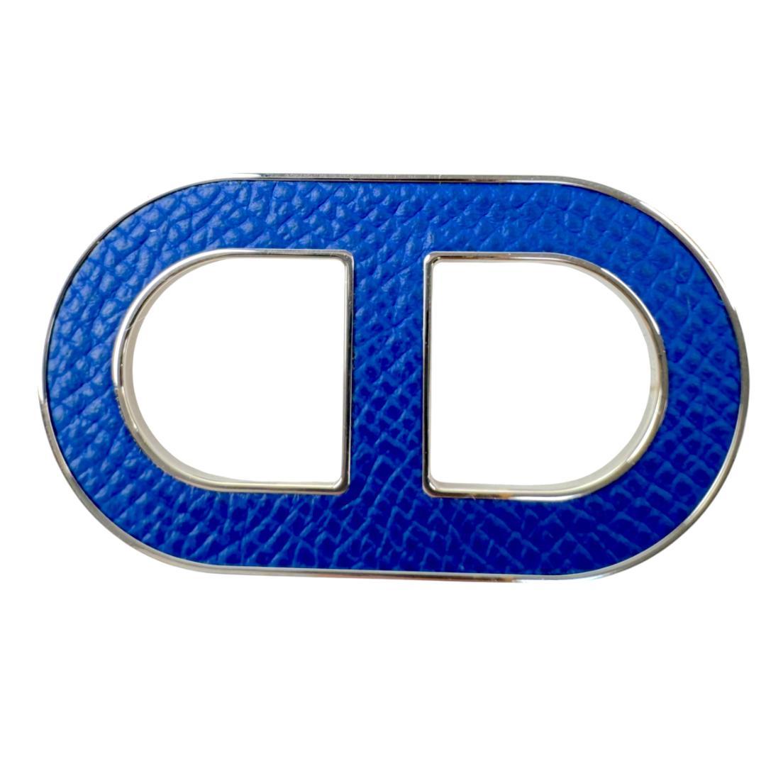 Hermes Chaine D'ancre Brooch Blue Leather Silver