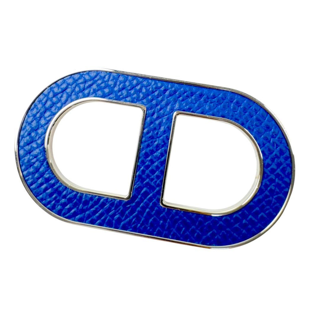 Hermes Chaine D'ancre Brooch Blue Leather Silver — view 2