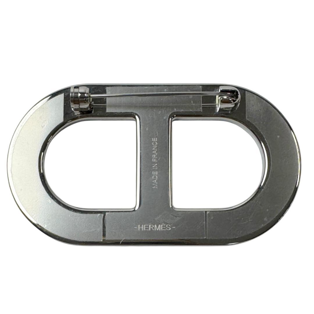Hermes Chaine D'ancre Brooch Blue Leather Silver — view 3
