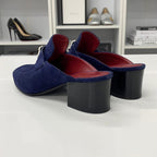 Hermes Paradis Suede Sandals Mules Navy — view 5