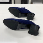 Hermes Paradis Suede Sandals Mules Navy — view 7