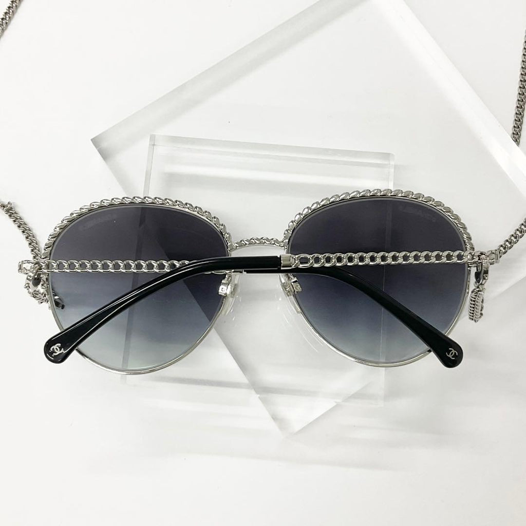 Chanel Sunglasses CC Logo Chain Eyewear Silver — view 3