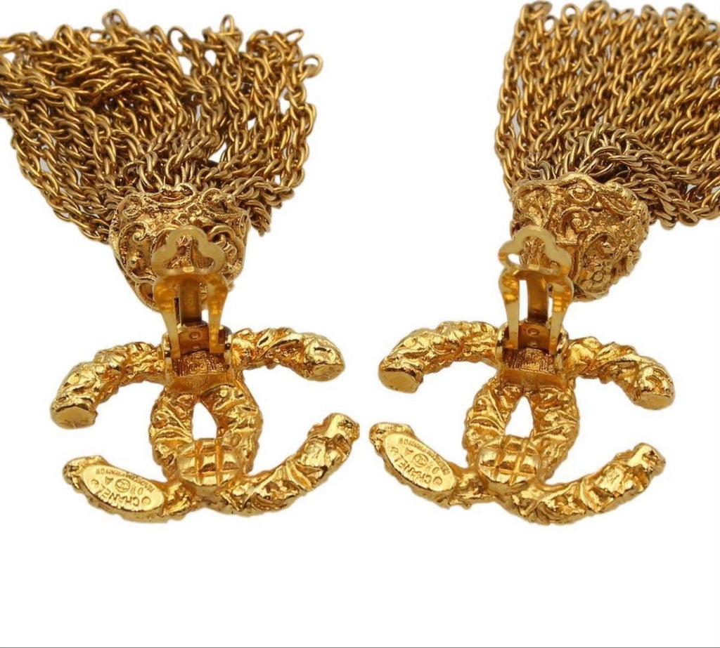 Chanel CC Logo Fringe Swing Earrings — view 5