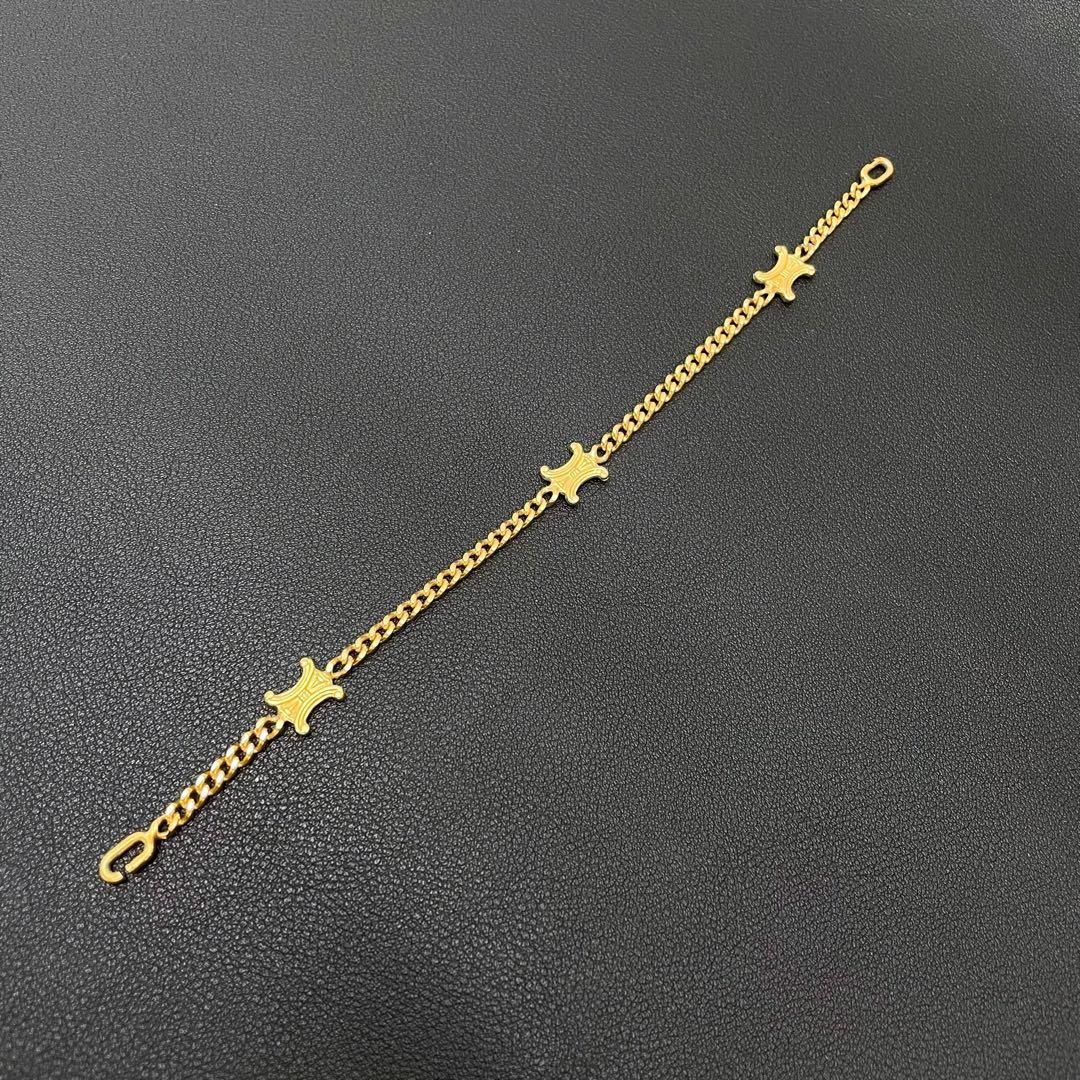 Celine Triomphe Logo Chain Bracelet Bangle Gold