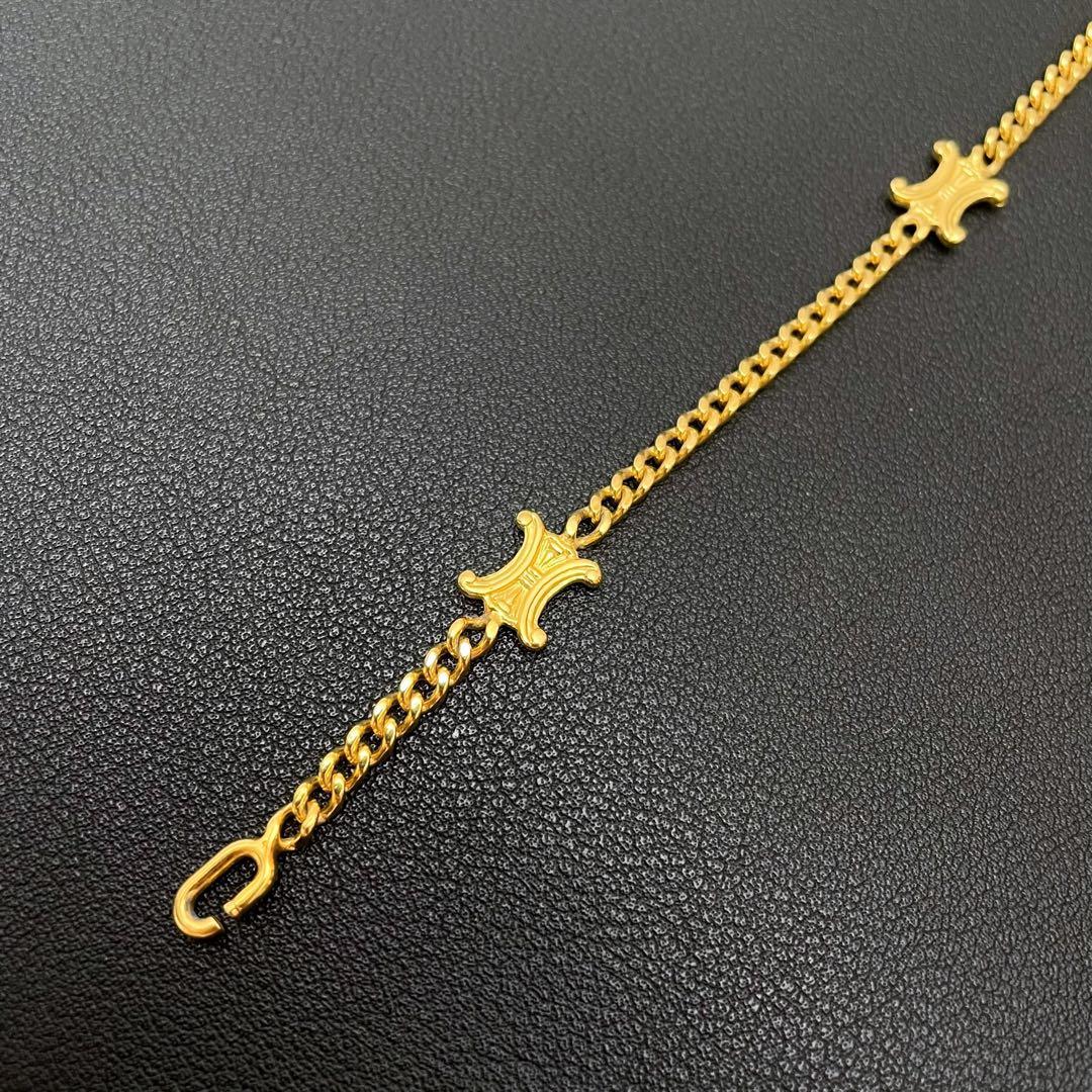 Celine Triomphe Logo Chain Bracelet Bangle Gold