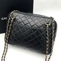 Chanel Chain Shoulder Bag Lambskin CC Logo Quilted Black