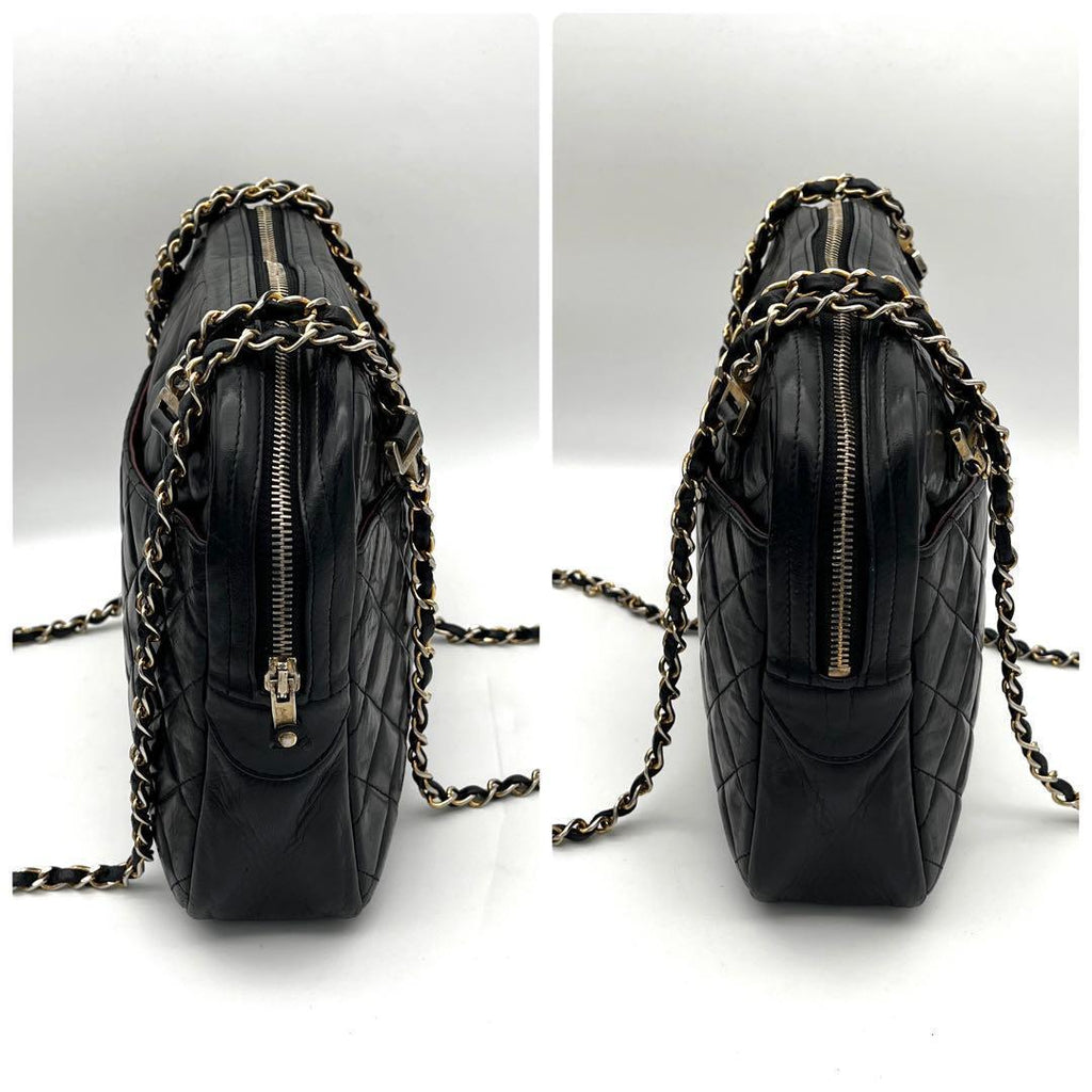 Chanel Chain Shoulder Bag Lambskin CC Logo Quilted Black — view 6