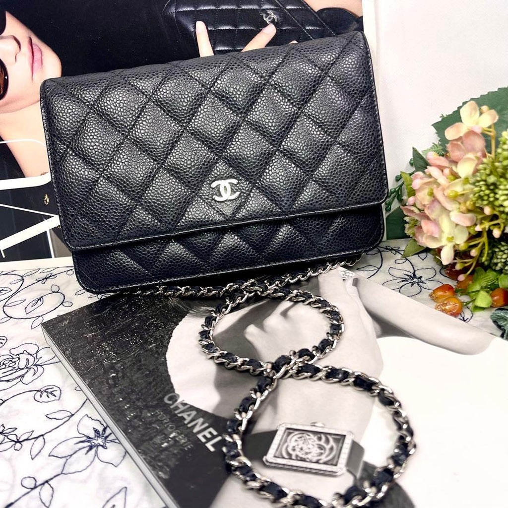 Chanel Chain Wallet Caviar Leather Black Shoulder